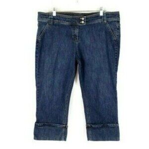 Vintage New York & Co Medium Wash Cropped Cuffed Denim Capri Jeans Womens 18